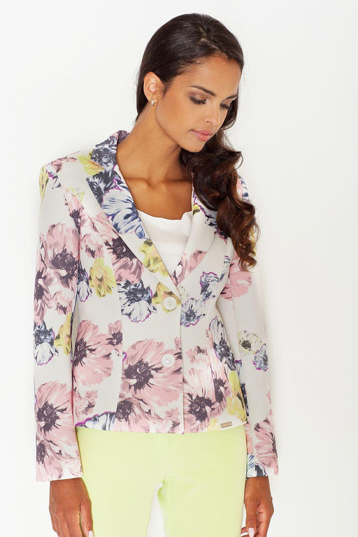 Chic Floral Fitted Blazer with Soft Polyester Lining - Women's Stylish Jacket