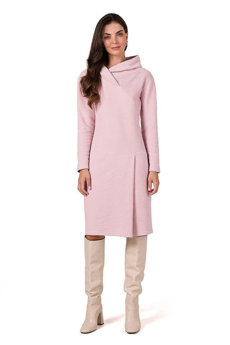 Elegant Textured Knit Midi Dress with High Neck and Long Sleeves