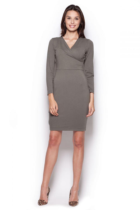 Sophisticated Envelope Neck Long-Sleeve Day Dress - Classic Charm