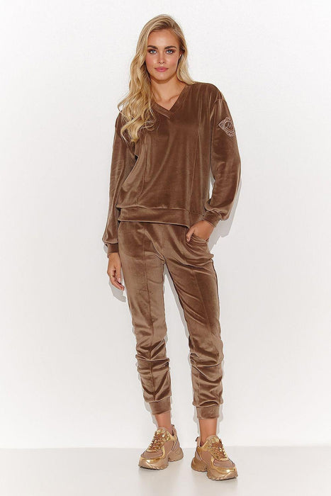 Luxurious Velvet Macadamia Tracksuit Set