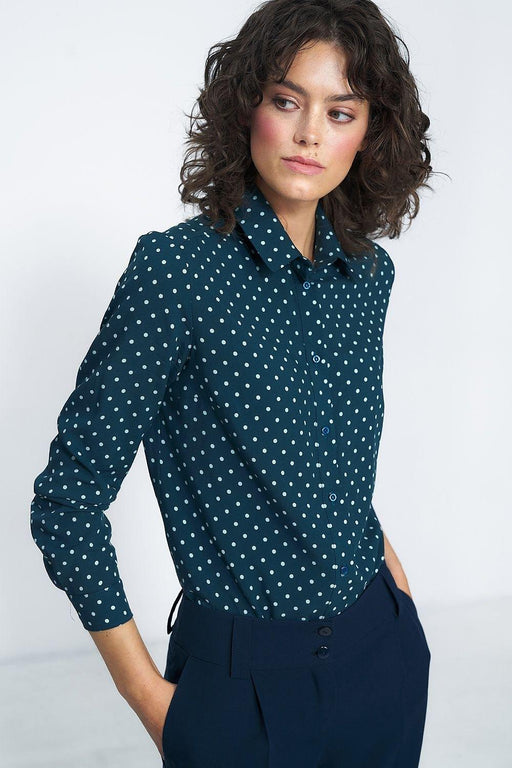 Nife Green Pea Viscose Shirt with Elegant Collar and Long Sleeves