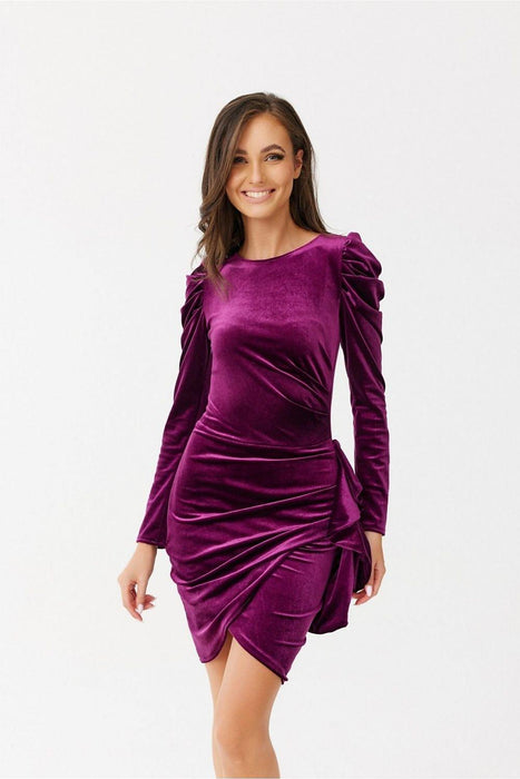 Elegant Velour Ruffled Mini Dress with Layered Hem