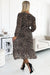 Leopard Print Long Sleeve Ruffle Maxi Chiffon Dress with Belt