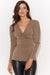 Chic V-Neck Blouse with Metal Plate Accent for Fashion-Forward Women