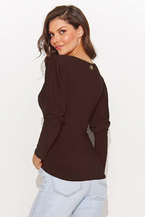 Chic V-Neck Blouse with Metal Plate Accent for Fashion-Forward Women