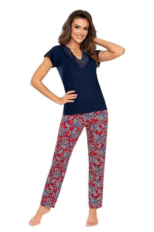 Elegant Navy Blue Floral Lace Pajama Set