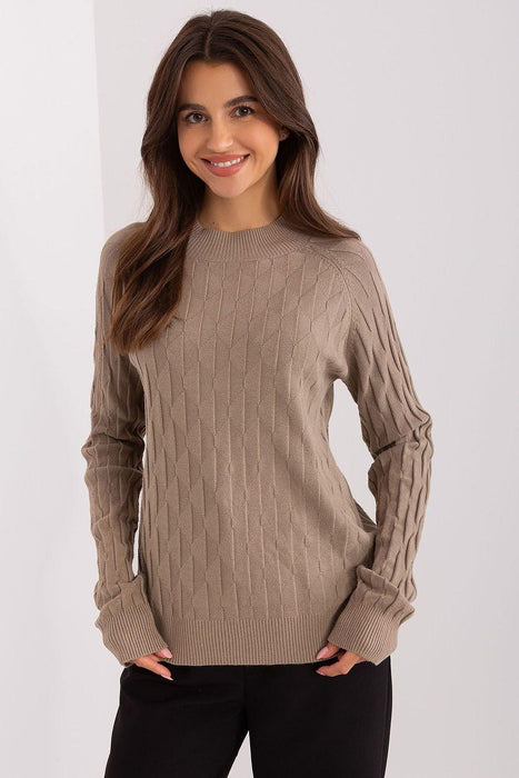 Variegated Textured Knit Jumper with Classic Round Neck