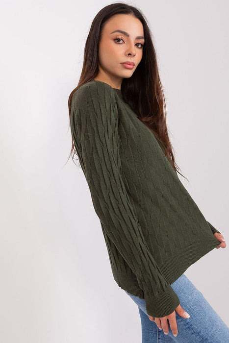 Variegated Textured Knit Jumper with Classic Round Neck