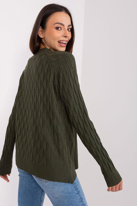 Variegated Textured Knit Jumper with Classic Round Neck