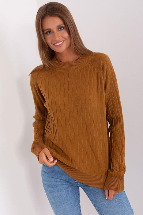 Variegated Textured Knit Jumper with Classic Round Neck