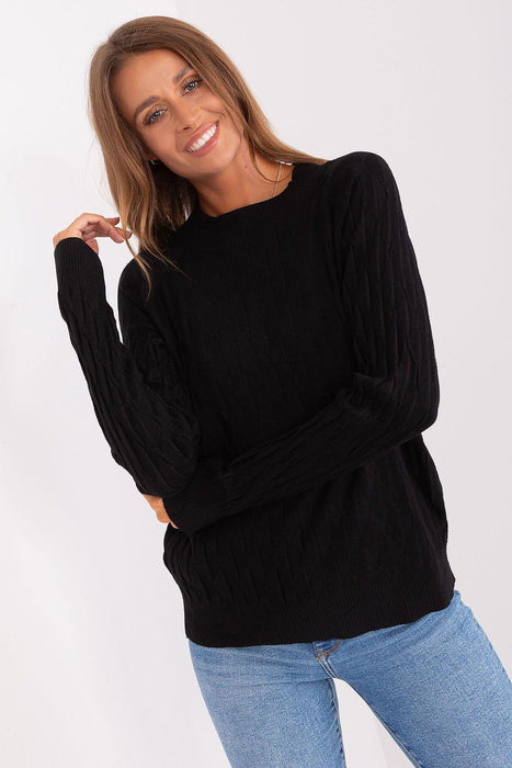 Variegated Textured Knit Jumper with Classic Round Neck