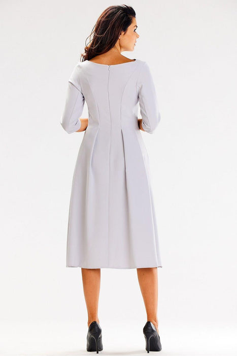 Sophisticated 3/4 Sleeve Boat Neck Flared Dress - Expertly Made in Poland