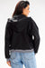 Chic Striped Ribbed Hooded Bomber Sweatshirt with Elegant White Snap Fasteners