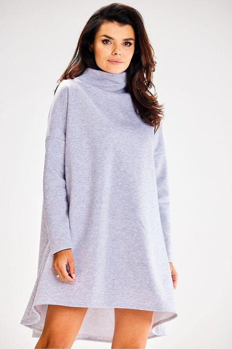 Cozy Autumn Trapeze Turtleneck Dress with Stretchy Comfort