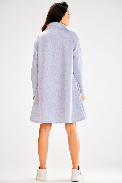 Cozy Autumn Trapeze Turtleneck Dress with Stretchy Comfort