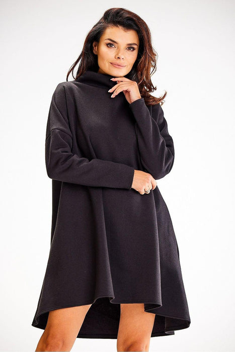 Cozy Autumn Trapeze Turtleneck Dress with Stretchy Comfort