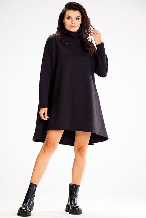 Cozy Autumn Trapeze Turtleneck Dress with Stretchy Comfort