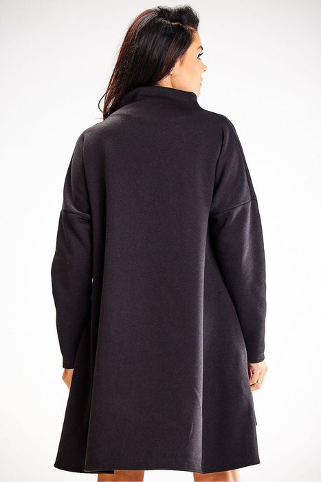 Cozy Autumn Trapeze Turtleneck Dress with Stretchy Comfort