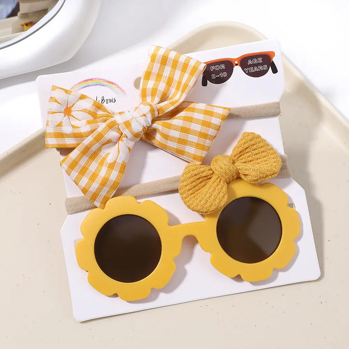 3Pcs/Set Newborn Print Bowknot Headbands and Cute Round Sunglasses