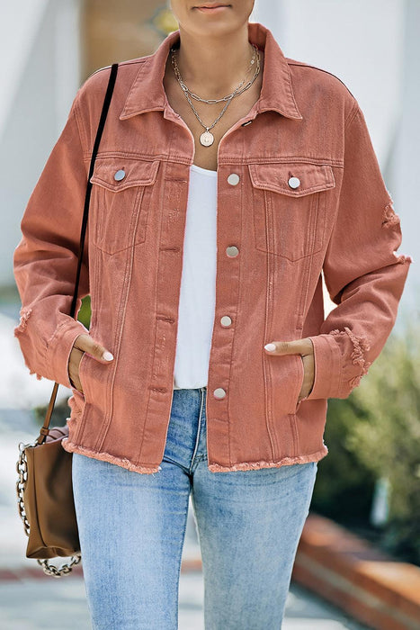 Distressed Cropped Denim Jacket with Edgy Raw Hem