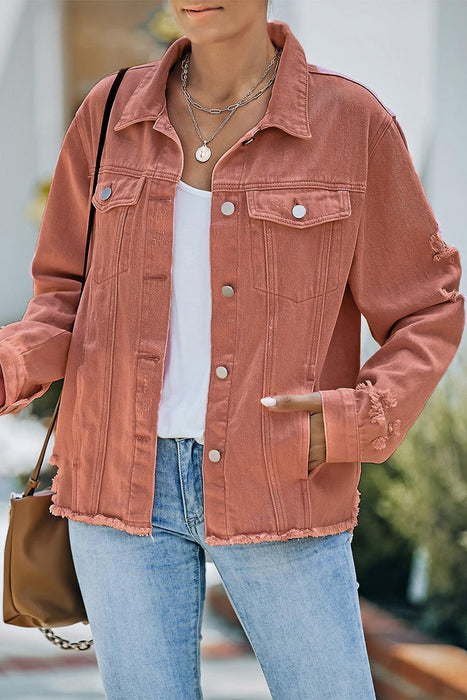 Distressed Cropped Denim Jacket with Edgy Raw Hem