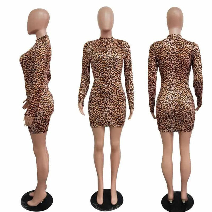 Chic Leopard Print Bodycon Mini Dress for Autumn Vibes