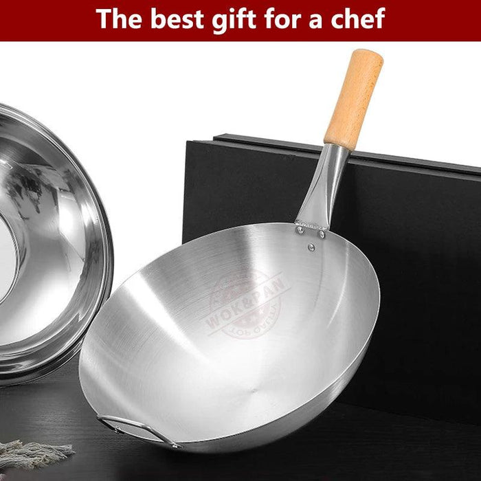 Versatile Stainless Steel Wok with Cool-Touch Handle for Outdoor Cooking