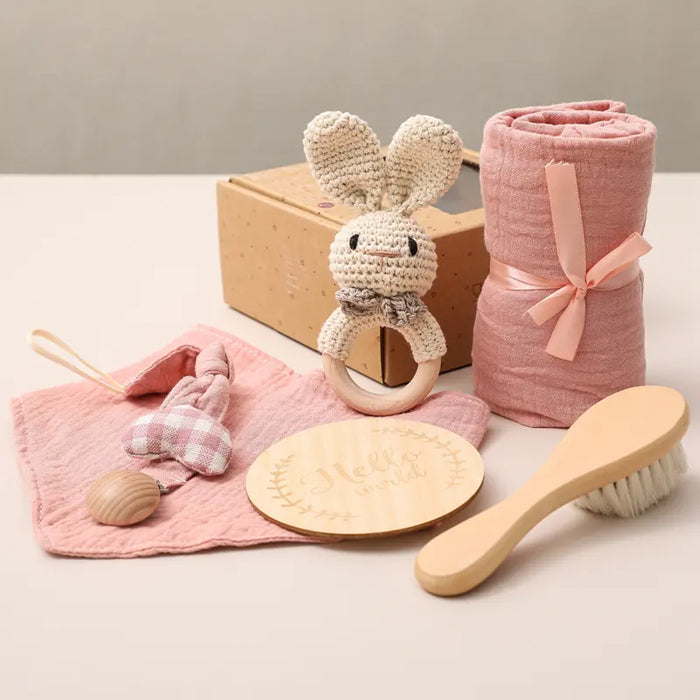 Adorable Baby Gift Set: Cotton Bath Towel, Crochet Rattle, and Accessories for Kids