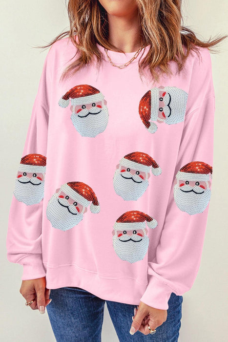 Festive Glitter Santa Crew Neck Jumper with Sparkling Embellishments