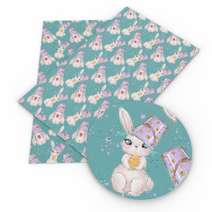 Charming Easter Bunny Vegan Leather Crafting Fabric for Creative Projects