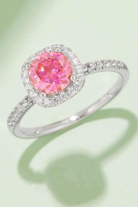 Radiant Pink Diamond Halo Ring with Lab-Created Moissanite in Sterling Silver