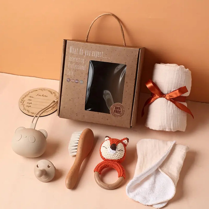 Adorable Baby Gift Set: Cotton Bath Towel, Crochet Rattle, and Accessories for Kids