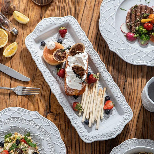 European Vintage Ceramic Dinner Plates Set - Elevate Your Dining Experience with Sophisticated Relief Patterns for a Luxurious Mealtime