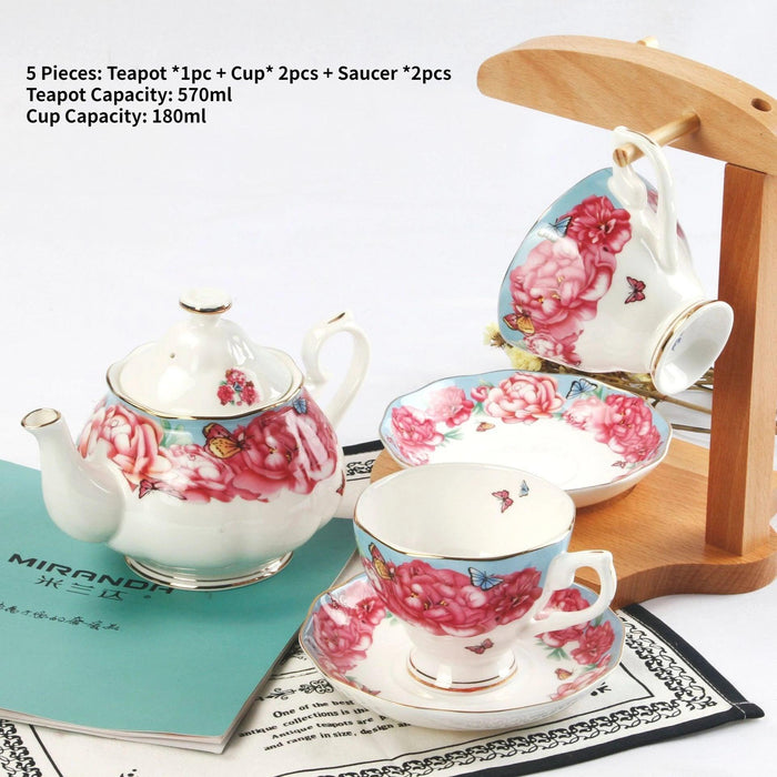 Royal Elegance Gold Trimmed Bone China Tea and Coffee Ensemble - Luxurious Afternoon Delight Set