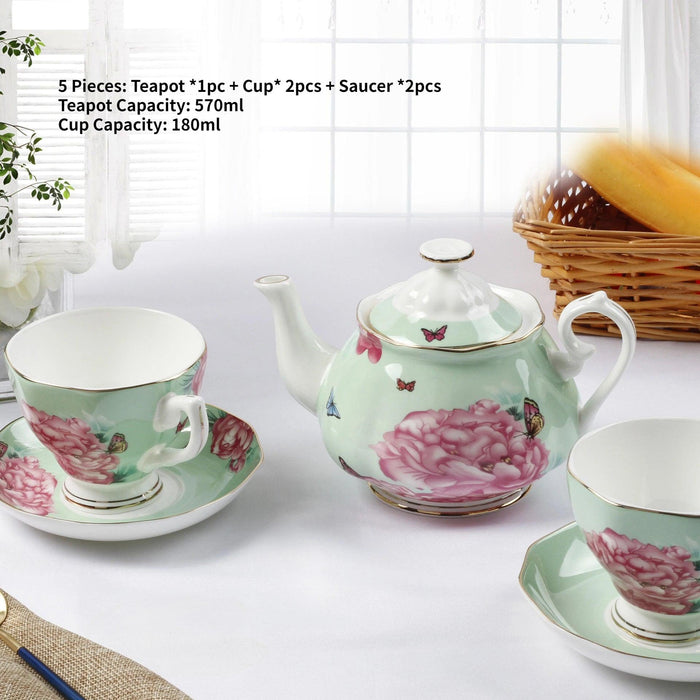 Royal Elegance Gold Trimmed Bone China Tea and Coffee Ensemble - Luxurious Afternoon Delight Set