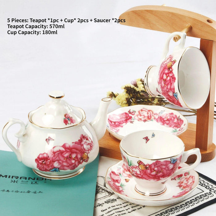 Royal Elegance Gold Trimmed Bone China Tea and Coffee Ensemble - Luxurious Afternoon Delight Set