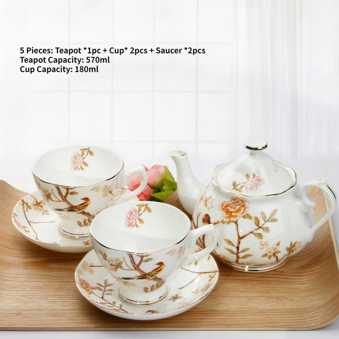 Royal Elegance Gold Trimmed Bone China Tea and Coffee Ensemble - Luxurious Afternoon Delight Set