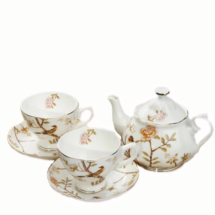 Royal Elegance Gold Trimmed Bone China Tea and Coffee Ensemble - Luxurious Afternoon Delight Set