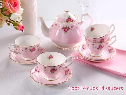 Bone China Coffee and Tea Service Set - Exquisite Porcelain Pot, Cups, and Saucers