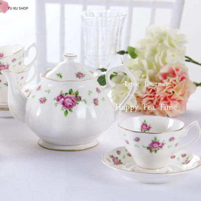 Bone China Coffee and Tea Service Set - Exquisite Porcelain Pot, Cups, and Saucers