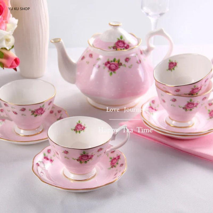 Bone China Coffee and Tea Service Set - Exquisite Porcelain Pot, Cups, and Saucers