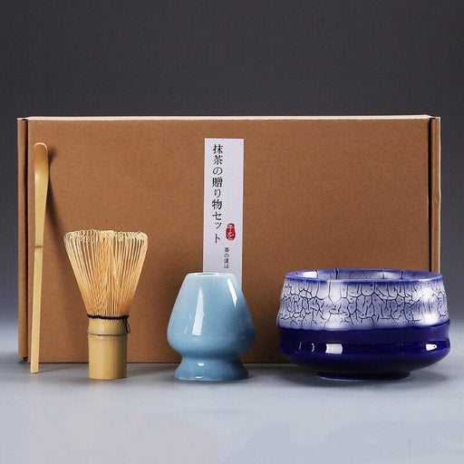 Traditional Japanese Matcha Tea Ceremony Set with Bamboo Whisk and Ceramic Bowl