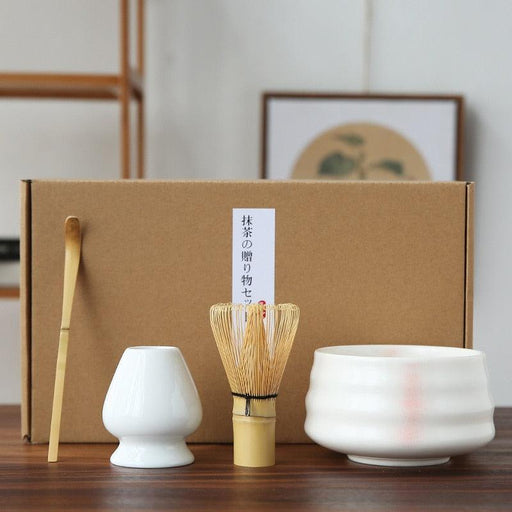 Traditional Japanese Matcha Tea Ceremony Set with Bamboo Whisk and Ceramic Bowl