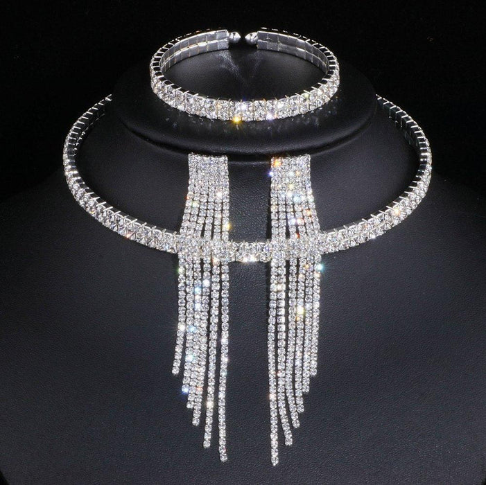 Sophisticated Crystal Tassel Jewelry Ensemble with African Rhinestones