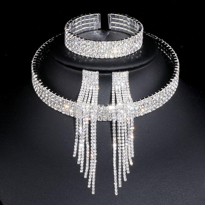 Elegant Crystal Tassel Bridal Jewelry Set with African Rhinestones