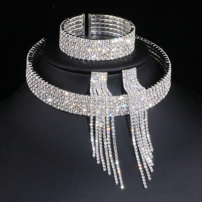 Elegant Crystal Tassel Bridal Jewelry Set with African Rhinestones