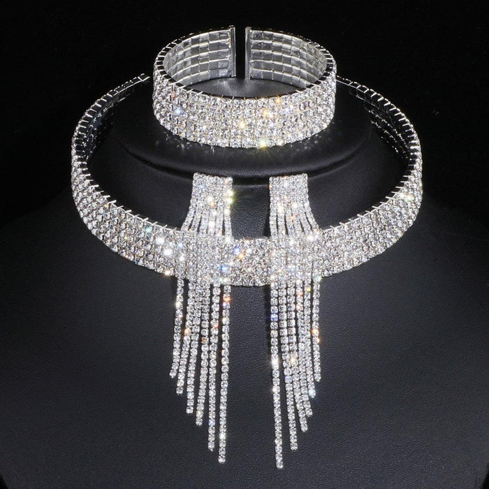 Elegant Crystal Tassel Bridal Jewelry Set with African Rhinestones