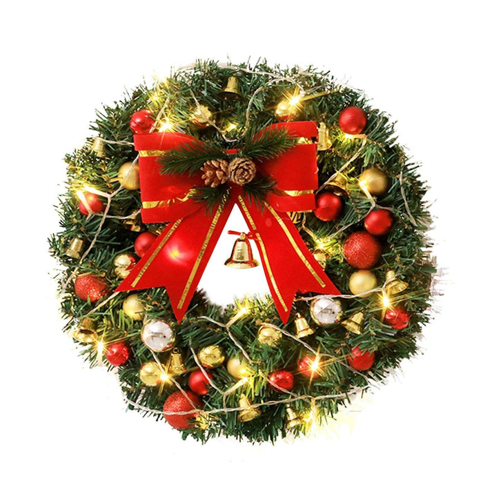 Luxurious Red and Gold LED Christmas Wreath - Elegant Holiday Illumination