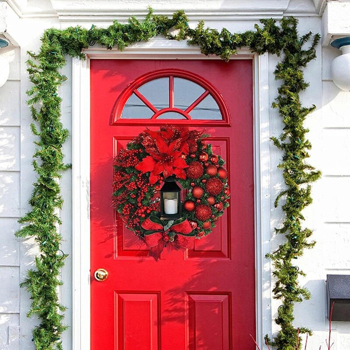 Luxurious Red and Gold Illuminated Christmas Wreath - Chic Holiday Decor for Your Home