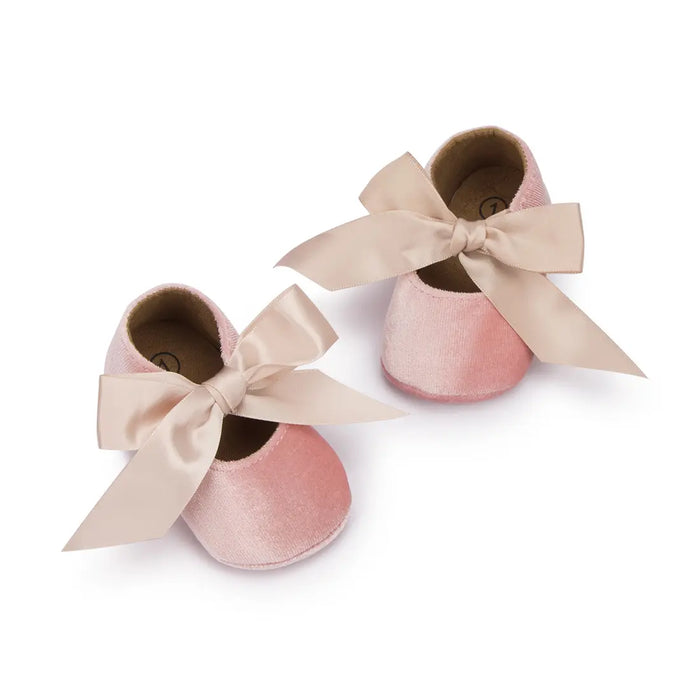 Adorable Baby Girl Crib Shoes with Butterfly Knot - Non-slip Soft Cotton Rubber First Walkers